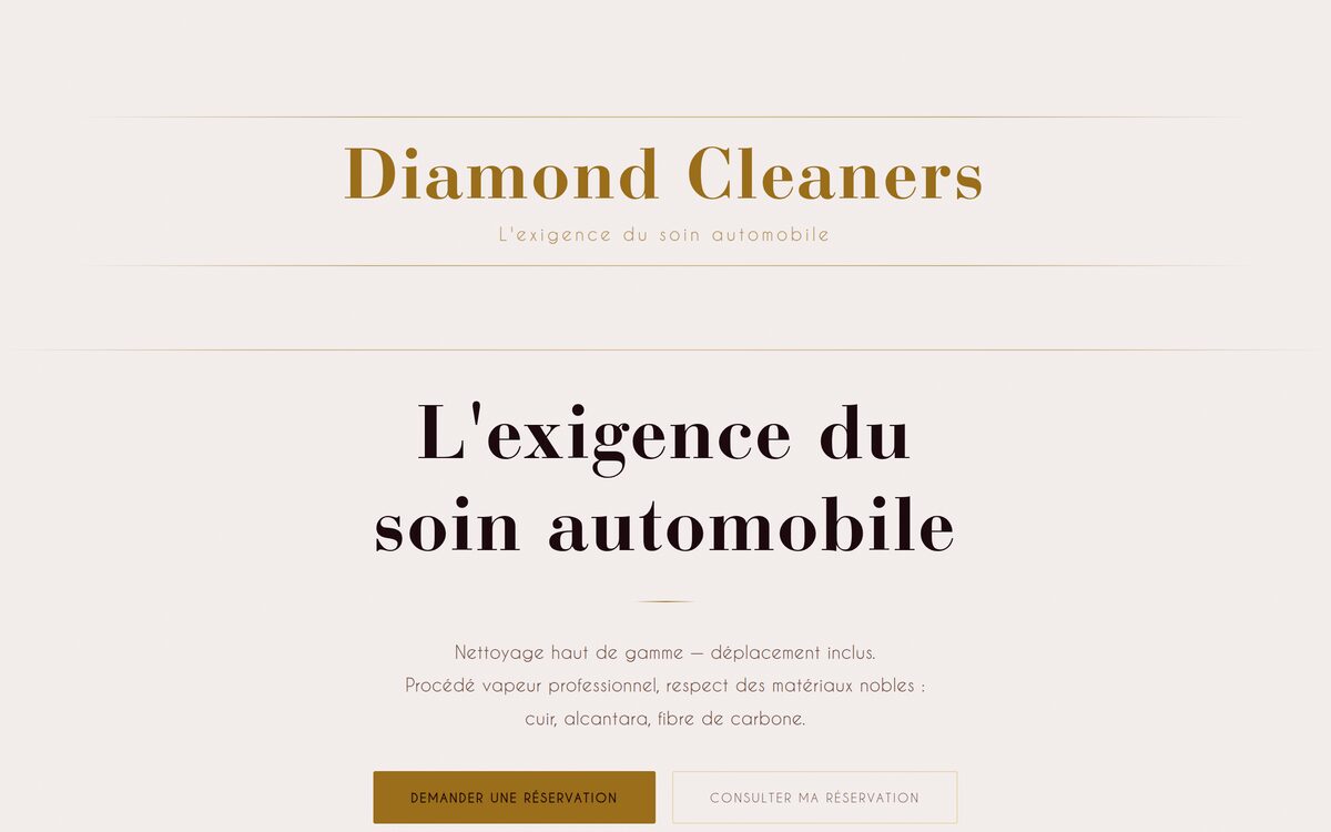 Page d'accueil du site Diamond Cleaners
