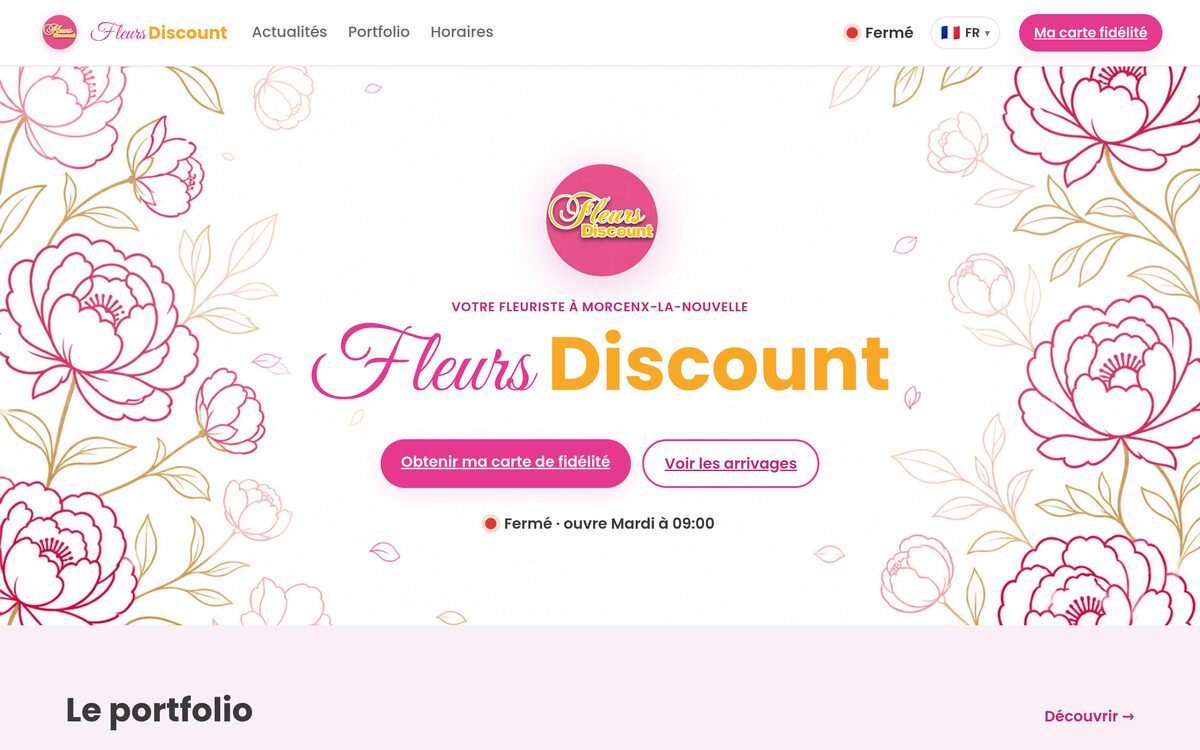 Page d'accueil du site Fleurs Discount